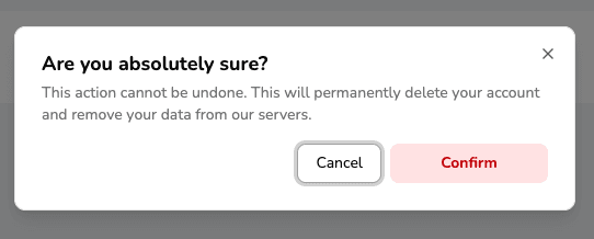 Delete account confirmation modal