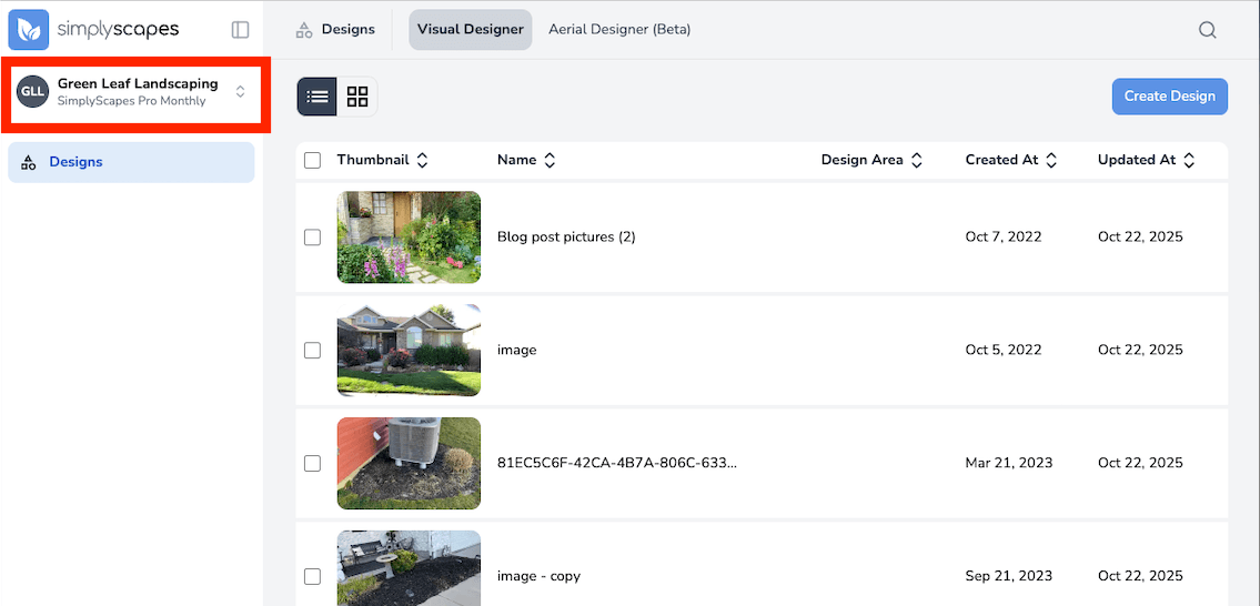 Workspace overview in SimplyScapes